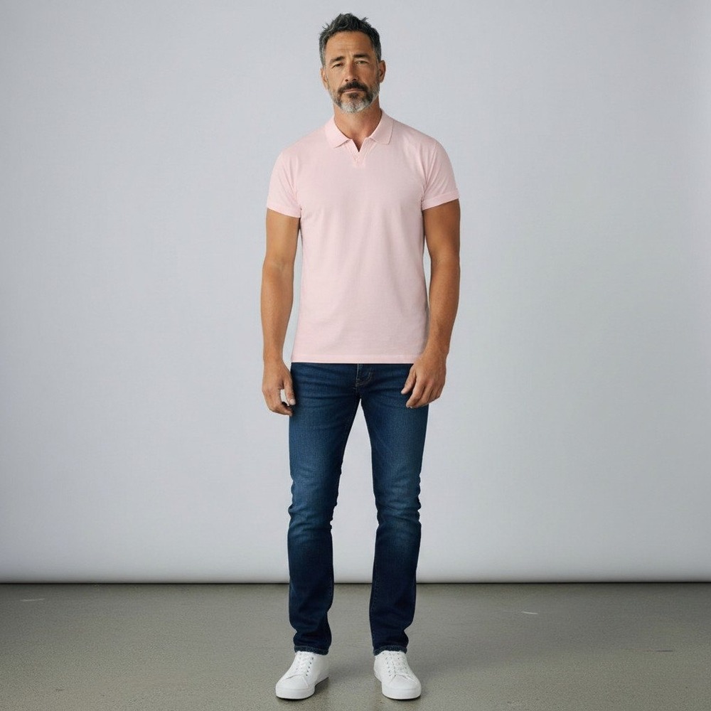 Robert Barakett Polo Shirt XXL Pink Notch V-Neck Short Sleeve Pique Knit